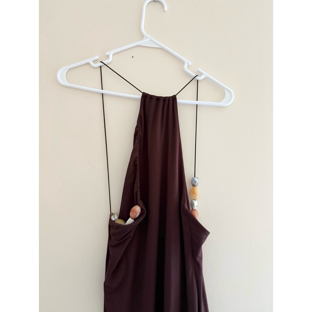 ASOS Dark Brown Strapless Halter Dress with Bead Accent